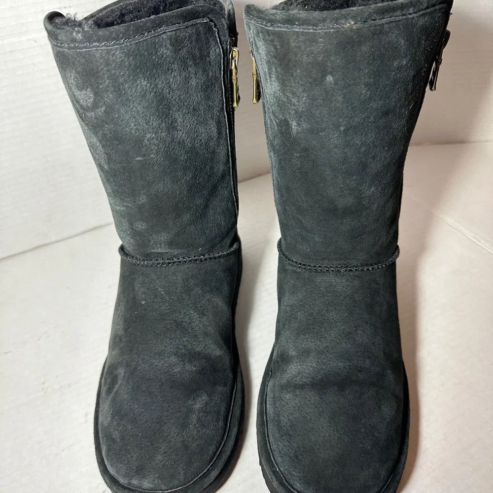 LAMO Black Suede Boots Mid-Calf Sz-8 Faux Fur Lined Cozy Winter Boots